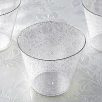 Efavormart 60 Pack 9oz Clear-Silver Plastic Disposable Glittered Glass Cups for Wedding, Party, Banquet, Home, Picnic, Outdoor Dinnerware, Bar, Clubs, Fresh Juices, Liquors, Desserts, Cocktails