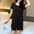 thumbnail image 6 of Tnhcen Women's Built-in Bra Modal Pajama Set Short Sleeve Round Neck Blouse Shorts Lounge Wear Soft Comfortable M-2XL Multiple Colors Available Black, 6 of 9