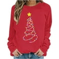 thumbnail image 4 of SYMOID Womens Red Christmas Graphic Sweatshirt - 100% Polyester Festive Loose Crew Neck Long Sleeve Tree String Lights Yellow Star,Size XS, 4 of 5