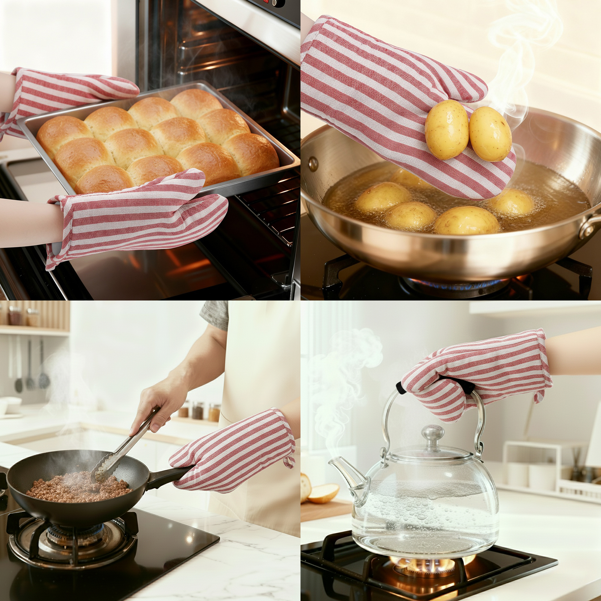 Unique Bargains Soft Oven Mitts Heat-Resistant Cooking Gloves Red 10.6x6.7inch