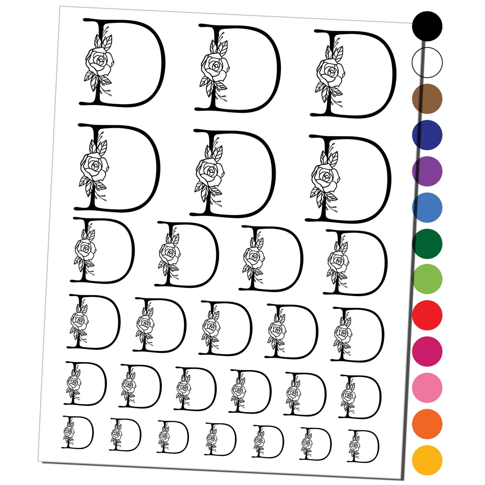 Rose Typewriter Font Capital Letter D Water Resistant Temporary Tattoo