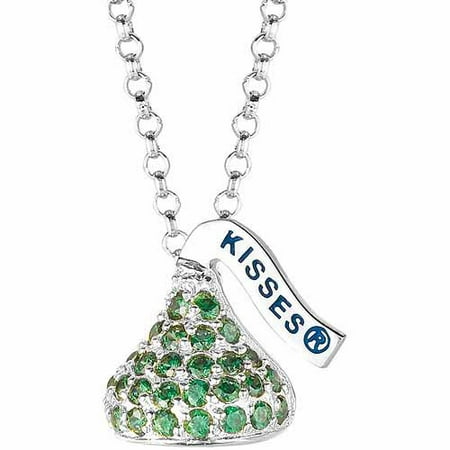 Hershey's Kisses Women's CZ Sterling Silver Small Flat Back August Pendant, 16 with 2 Extension