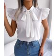 thumbnail image 3 of Blusas de gasa con cuello de pajarita de verano para mujer, blusas de gasa con cuello de pajarita de verano para mujer, camisas de gasa con cuello de pajarita para mujer, valor inmejorable, 3 of 9