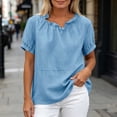 thumbnail image 4 of GUACER Women's Cotton Linen Ruffle Neck Short Sleeve Tops Loose Fit Summer Blouses for Casual & Beach, 4 of 7