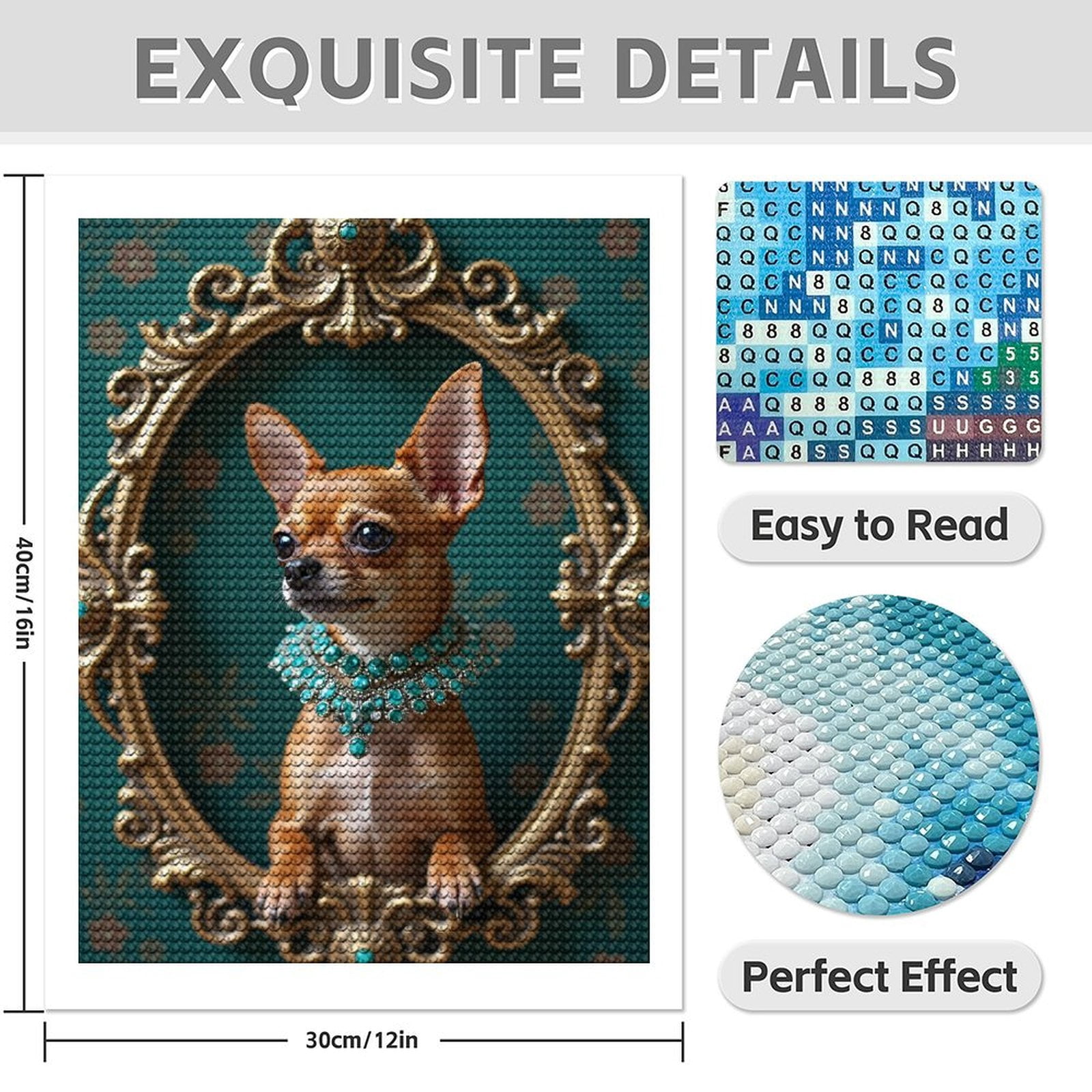 Diamond Art Kit for Adults, Chihuahua Regal Portrait Vintage Decor Diamond Painting for Adults Beginners, DIY Diamond Art Painting Kits, 5D Diamond Painting Crafts for Home Decor 12x16 Frameless