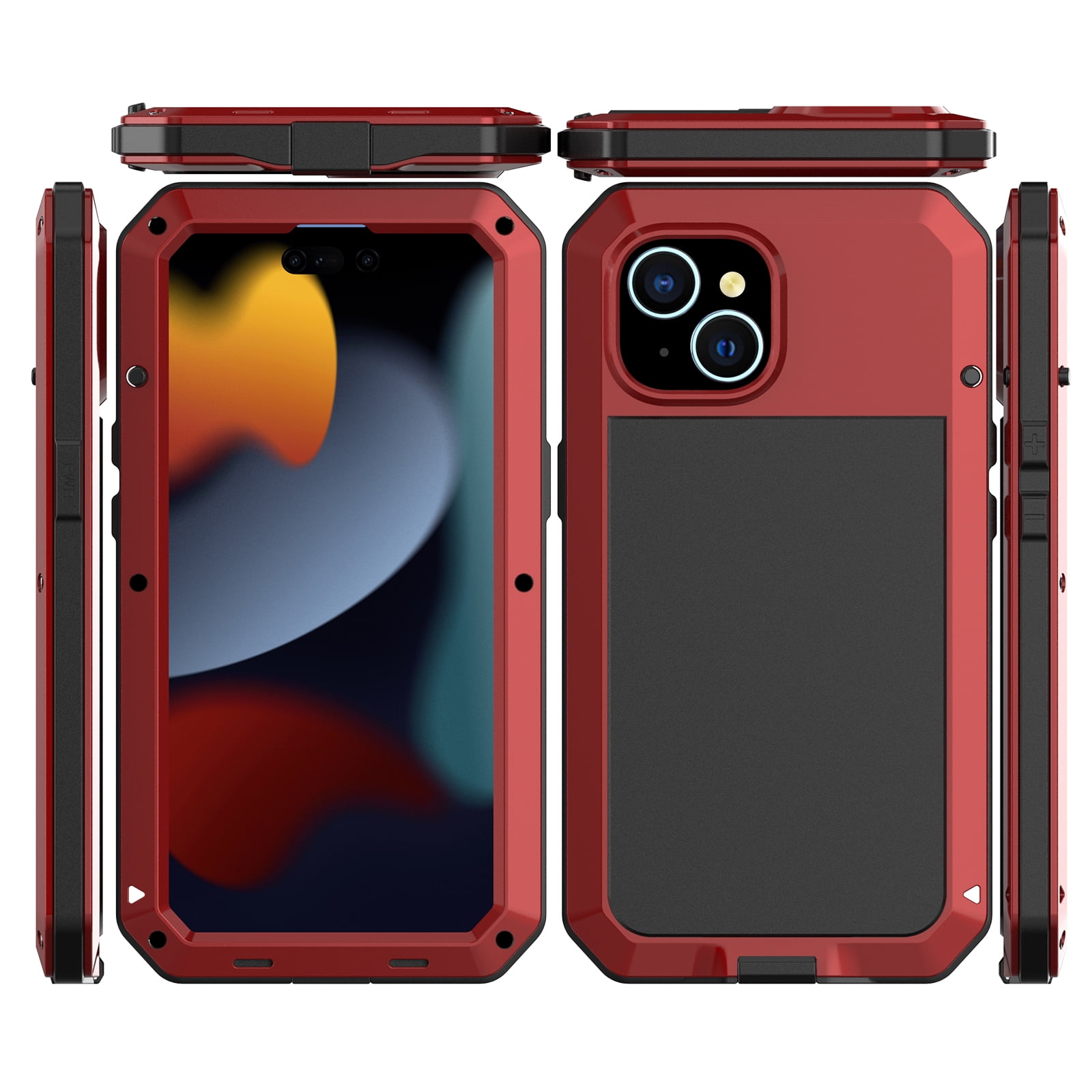 ELEHOLD for iPhone 15 Plus Armor Case, Outdoor Sports 360° Full Body Protective Cover with Tempered Glass Screen Protector Heavy Duty Shockproof Rugged Metal Case for iPhone 15 Plus,  Red