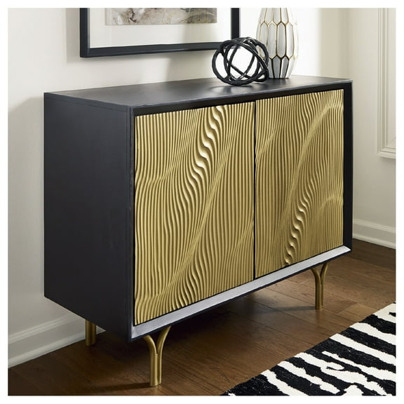 Signature Design by Ashley Tayner Accent Storage Cabinet with Gold Finish Doors, Black Frame