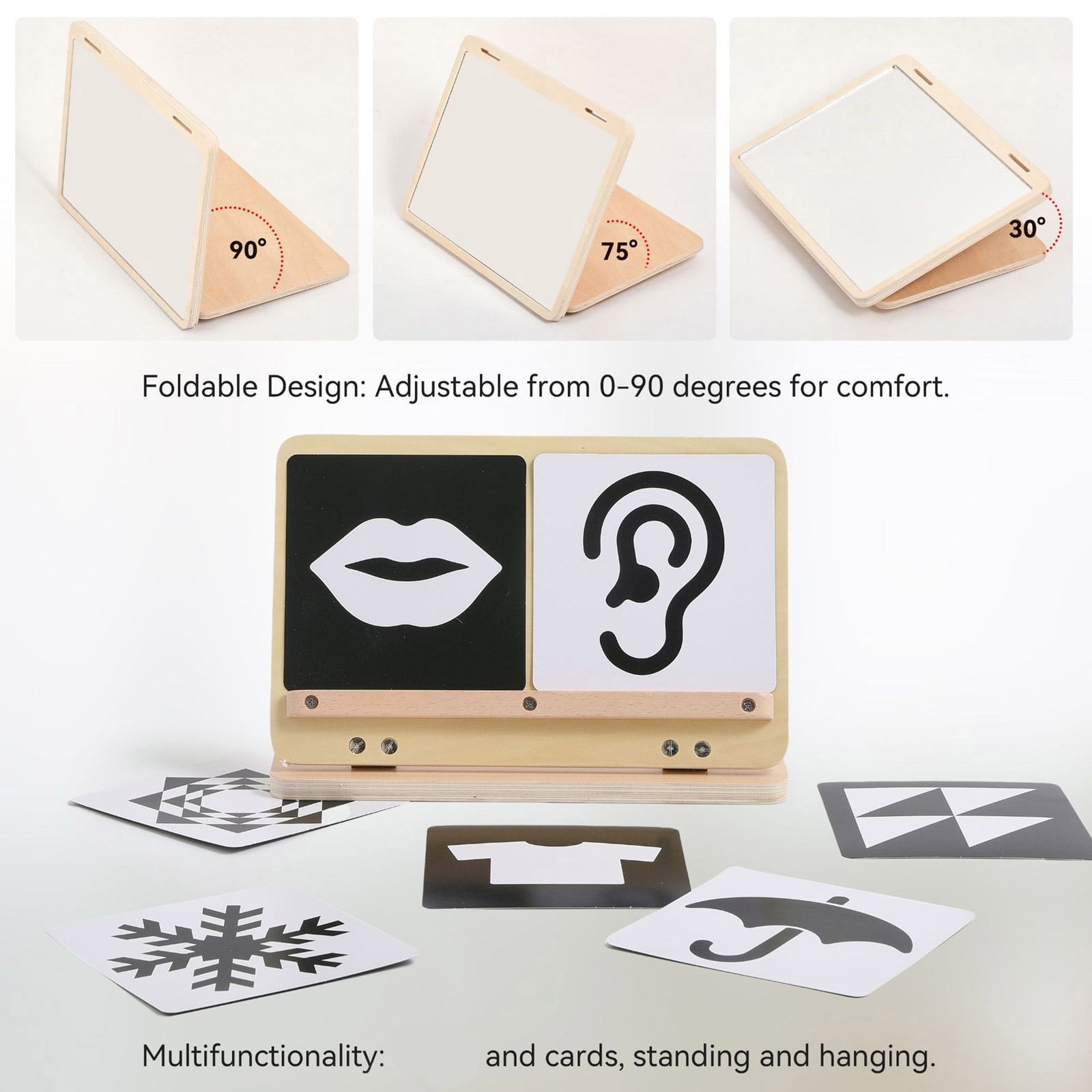 Wooden Infant Perceptual Development Toy Pliable Glass With Constructed In Card Storage For Visual Cognitive Learning