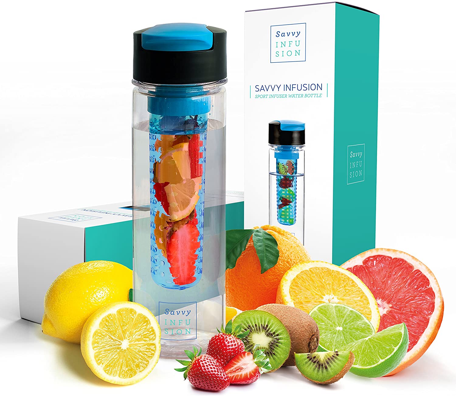 Savvy Infusion Flip Top Fruit Infuser Water Bottle 24 Ounce Unique Leak Proof Lid Great Gifts For Women Includes Bonus Infused Water Recipe Ebook Walmart Com Walmart Com