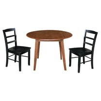 42" Round Solid Wood Dual Drop Leaf Table with 2 Chairs in Distressed Oak