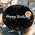 thumbnail image 2 of Black Birthday Round Tablecloth, Fitted Table Cover with Elastic for 36"-44" Round Tables, Colorful Confetti Ribbons Polka Dots Classroom Table Cloth Outdoor Dinning Party Waterproof Tablecloths, 2 of 7