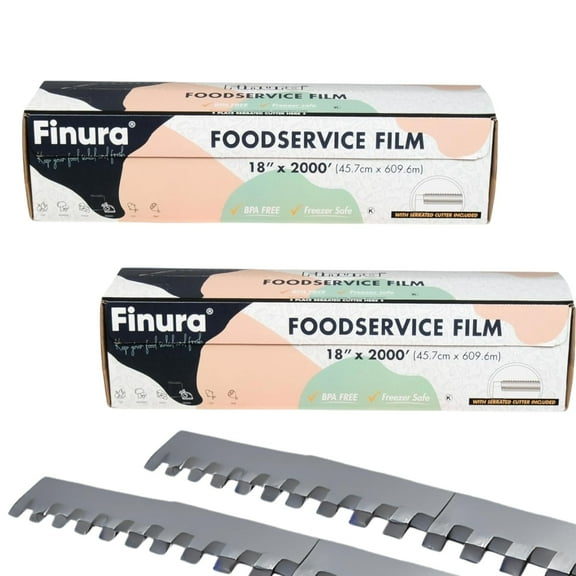 Finura Foodservice Plastic Wrap Film, Serrated Cutter, BPA Free, Antifog, Optimum Cling, Microwave and Freezer Safe, Deli, Bakery, Butcher
