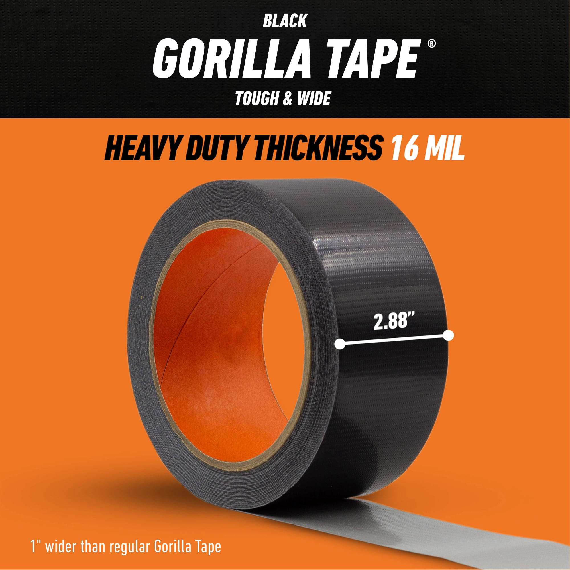 (2 pack) Gorilla Tape Tough & Wide, Black Tape, 2.88" x 25 yd