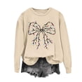 thumbnail image 4 of Wooowa Christmas Bow with String Lights Print Long Sleeve Sweatshirt Top Round Neck Casual Soft Breathable for Holiday Party Daily Wear, 4 of 7