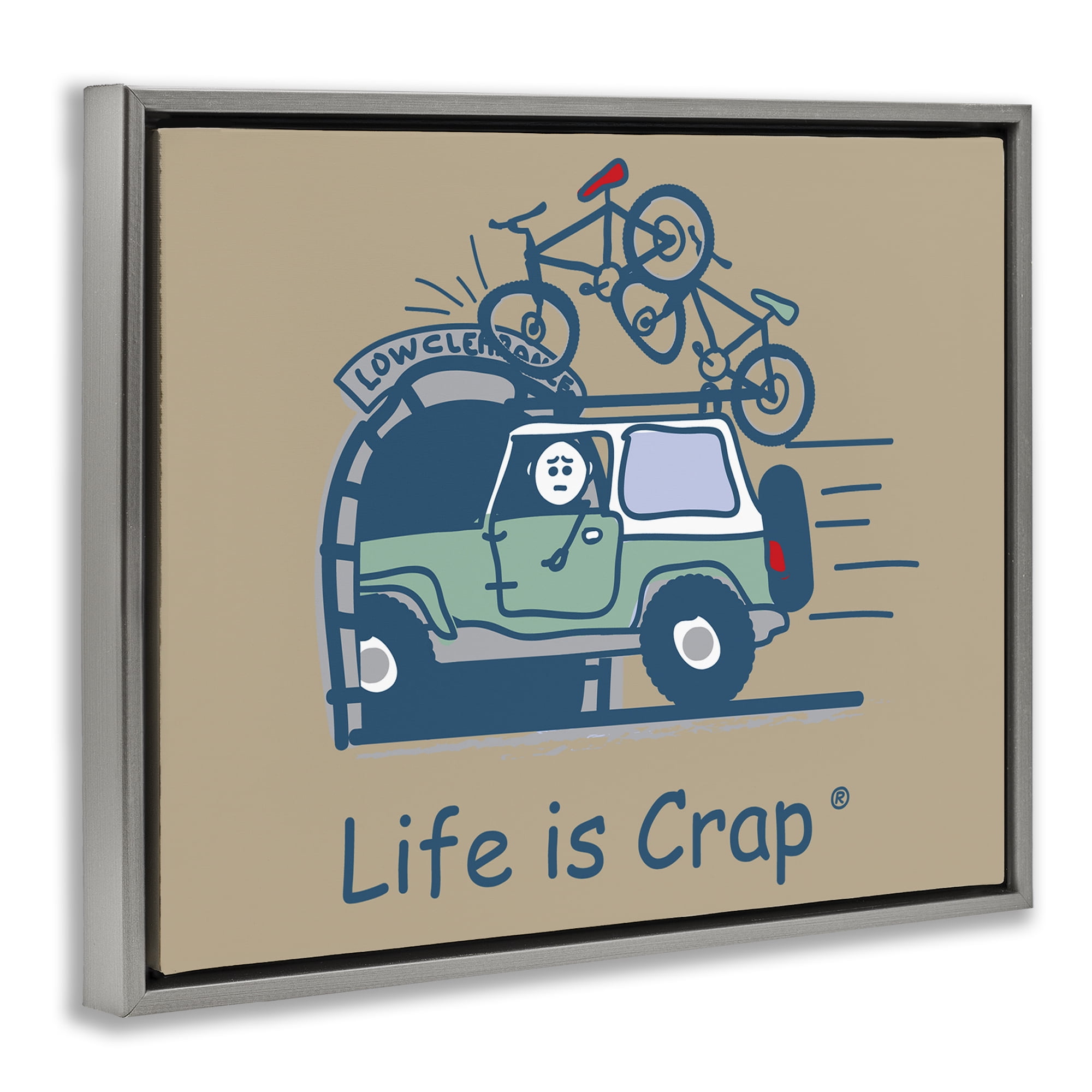 Stupell Industries Falling Bikes Overpass Novelty & Humor Painting Gray Floater Framed Canvas Art Print Wall Art, 31 x 25