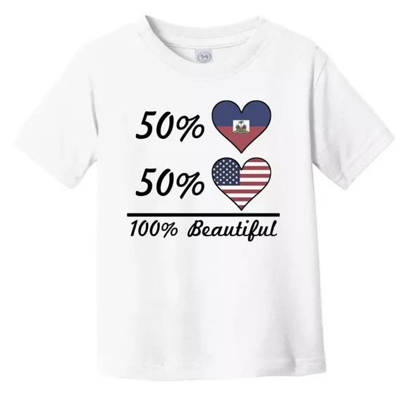 Bella Canvas 50% Haitian 50% American 100% Beautiful Haiti Flag Heart Toddler T-Shirt