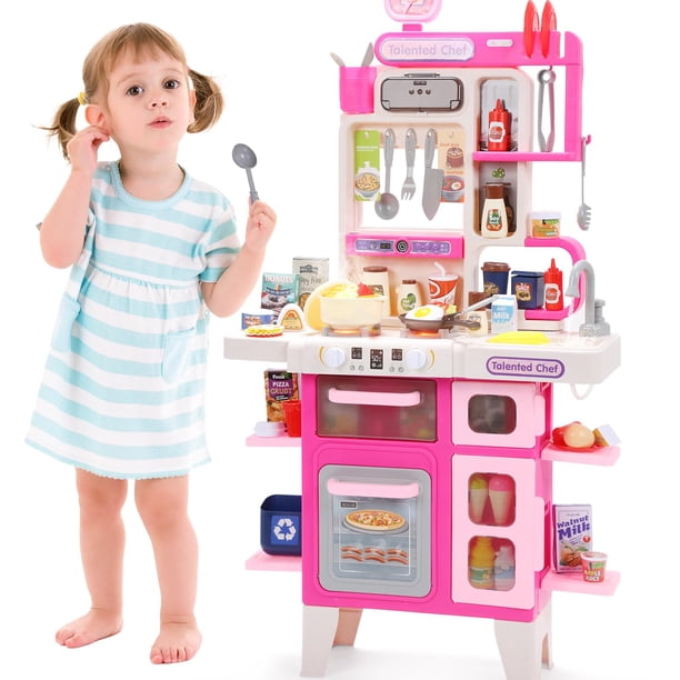 Set de cocina Kids Play Cute Stone de 102 cm, estufa y fregadero, color rosa
