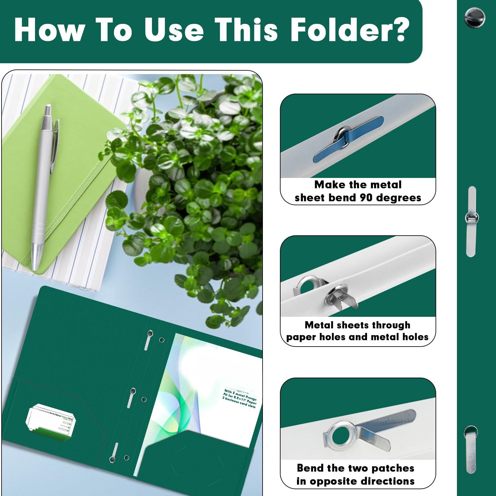 Plastic 2 Pocket Folders With Prongs  30 Pack Heavyweight Letter Size Poly 3 Metal Fastener Clips (green)