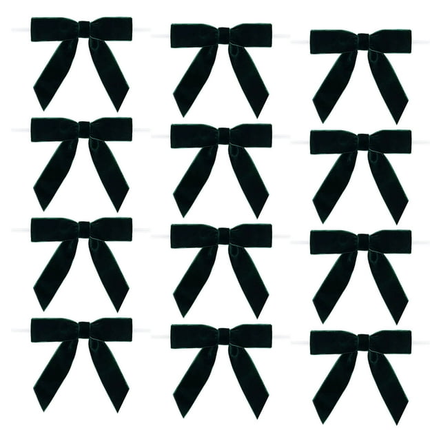 B Christmas Magic Wand Velvet Bow Ribbon Decoration Set 12 Pieces For Tree Gift Wrapping Party Decor Green Color
