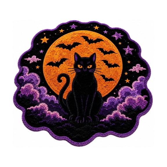DefiDgd Halloween Welcome Doormat,Non Slip Water Absorbent Entryway Floor Rug,Gothic Black Cat Moon Bat Pattern Mat for Front Door Patio Bathroom Home Decoration(A)