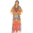 thumbnail image 5 of Sakkas Georgettina Flowy Rhinestone V Neck Long Caftan Dress / Cover Up - Sunset Orange / Multi - One Size, 5 of 5