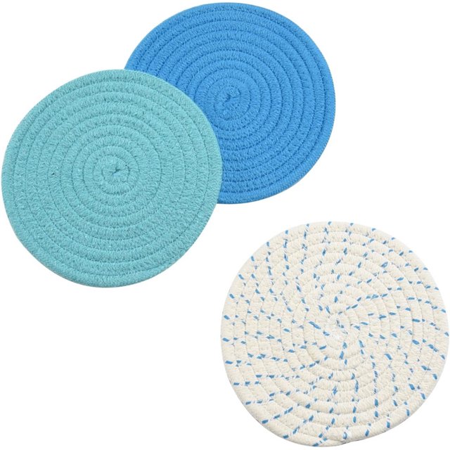 3 Pieces Round Thread Weave Coaster Washable Heat Resistant Non-slip Braided Drink Hot Pad Pot Holders Absorbent Woven Coaster for Kitchen Cooking Dinning,7 Inches Diameter - Purple