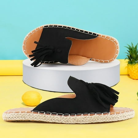 

Summer Sandals for Women Espadrilles 2022 Tassel Female Slides Luxury Handmade Retro Beach Flat Shoes Ladies Slippers Brand