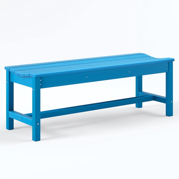 Outdoor Bench with Curved Seating, HDPE 2-Person Backless Bench Holds up to 800lbs, Weatherproof Garden Bench for Porch, Patio, Park, Entryway(Blue)