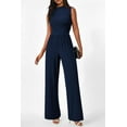thumbnail image 6 of Wehilion Womens Summer One Piece Sleeveless Mock Neck Wide Leg Pants Rompers With Pockets, 6 of 7