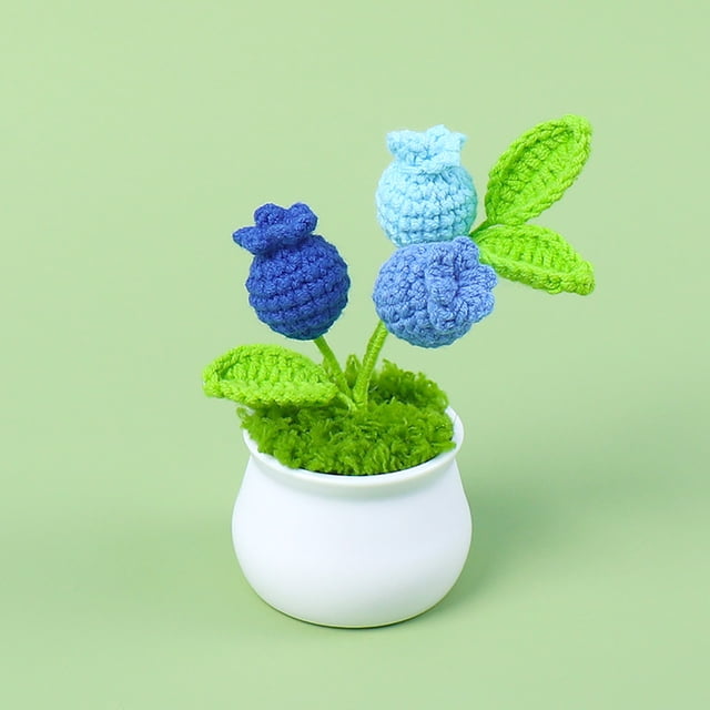 Puntoco Adornos En Maceta De Arándanos De La Serie De Frutas Tejidas A Mano, Decoración Del Hogar