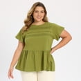 thumbnail image 4 of DARING DIVA Women's Plus Babydoll Blouse Trendy Flowy Peplum Tops 1X Olive Green, 4 of 6