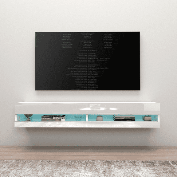 Vigo Floating TV Stand for TVs up to 80", Modern High Gloss 71" Entertainment Center, Wall Mounted TV Media Console with Storage Cabinets and LED Lights