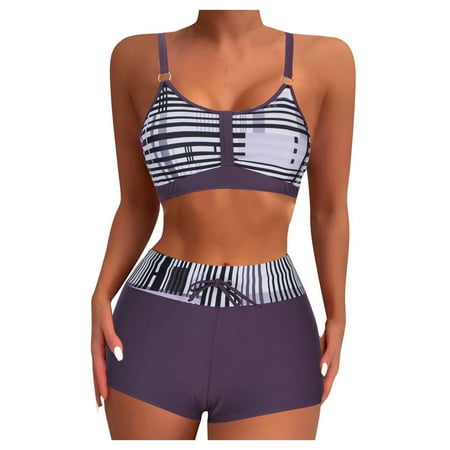 Sakmal High Waisted Bikini Sets for Women Funny Purple Two Piece Swimwear Triangle Push Up Padded Swimsuit Sets