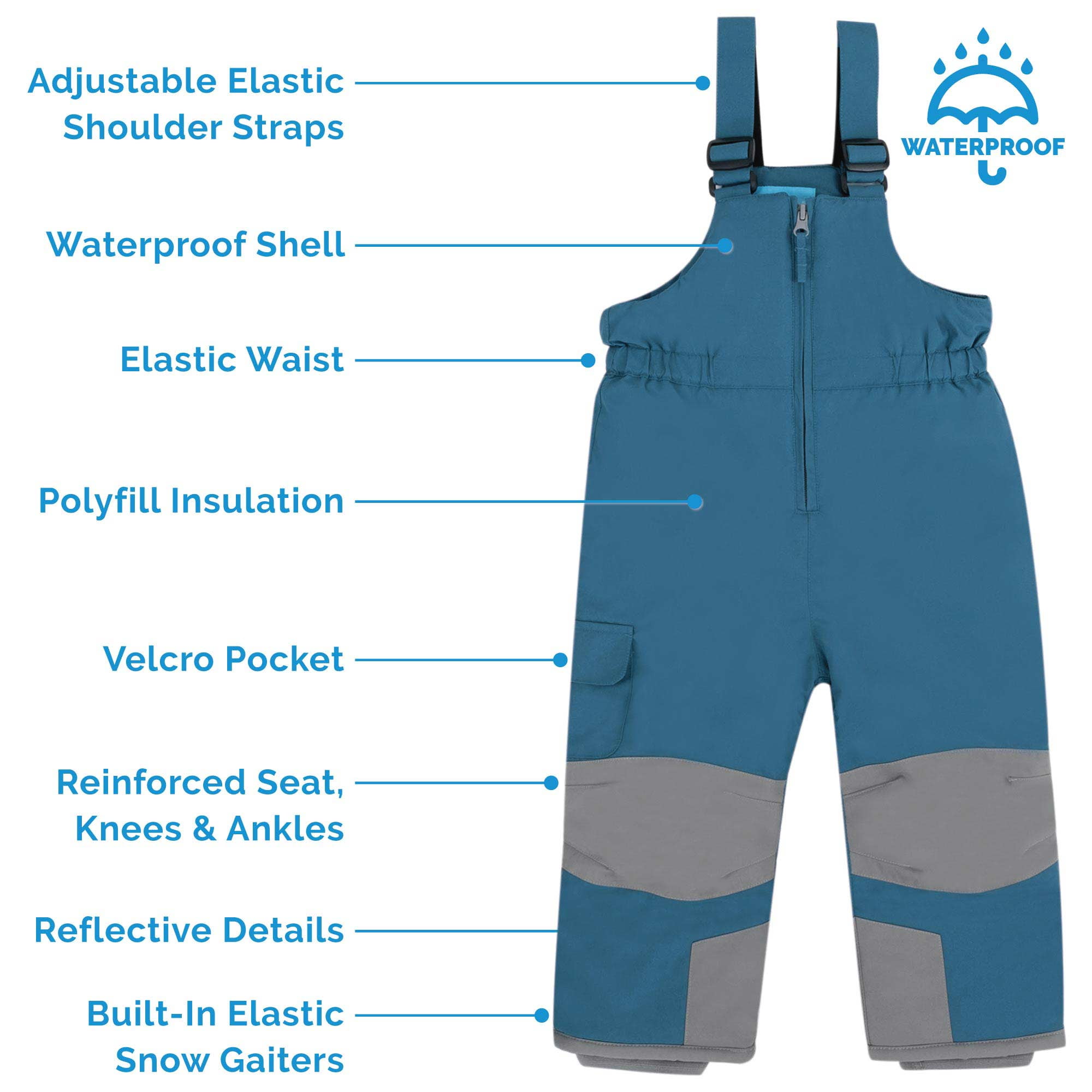 Jan & Jul Toddler Boys Snow Pants, Overall Pants (Deep Blue, Size: 3 Years)  