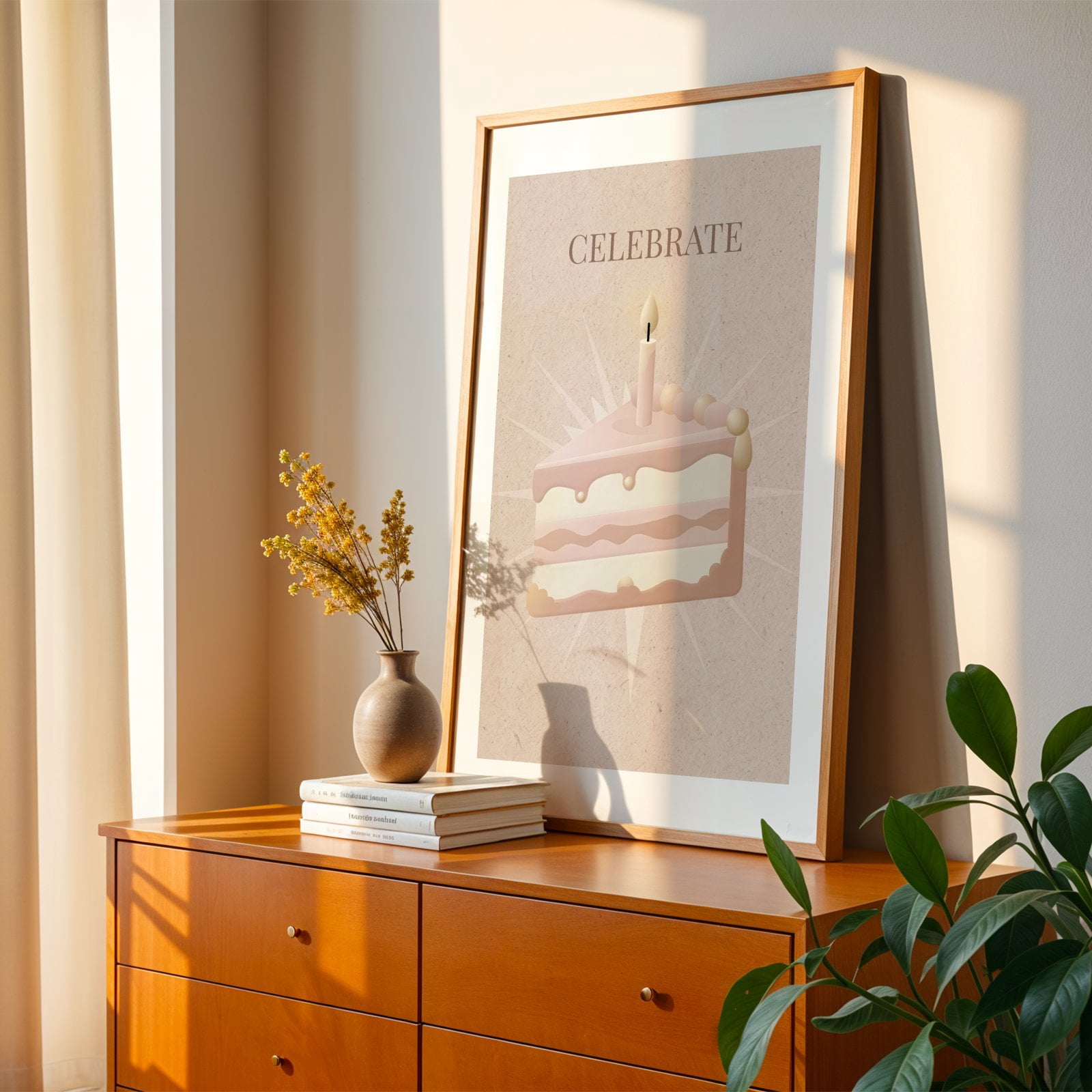Celebrate - Digital Art Dessert Pastel Minimalist Quote Unframed Wall Art Print 5 x 7 inches