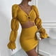 thumbnail image 5 of Conjuntos de blusa de manga larga y minivestido con cuello en V para mujer a la moda de 2 piezas Wmkox8yi  bvn769, 5 of 9