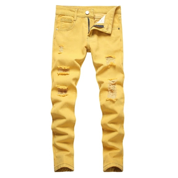 Mercatoo Boy's Skinny Fit Ripped 𝐃estroyed Distressed Fashion Denim Jeans Pants Pure Cotton Patchwork Pants Kids Comfort Waist Joggers