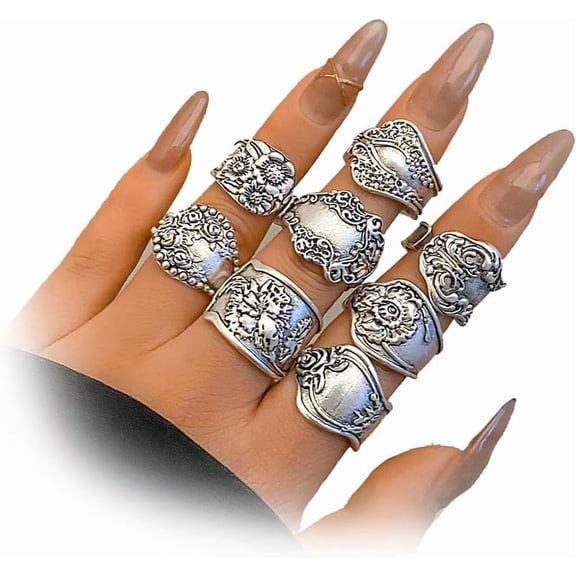 Vintage Gold Flower Stackable Knuckle Rings for Women,Boho Chunky Carved Floral Statement Rings Set,Bohemian Retro Stack Jewelry Midi Rings Pack