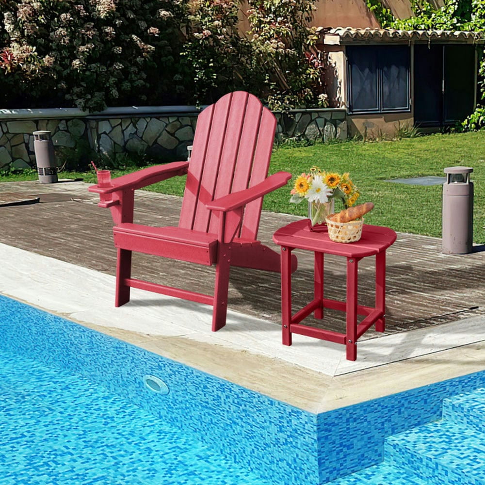 YYAo Outdoor Adirondack Chair with Built-in Cup Holder for Backyard Porch-Red