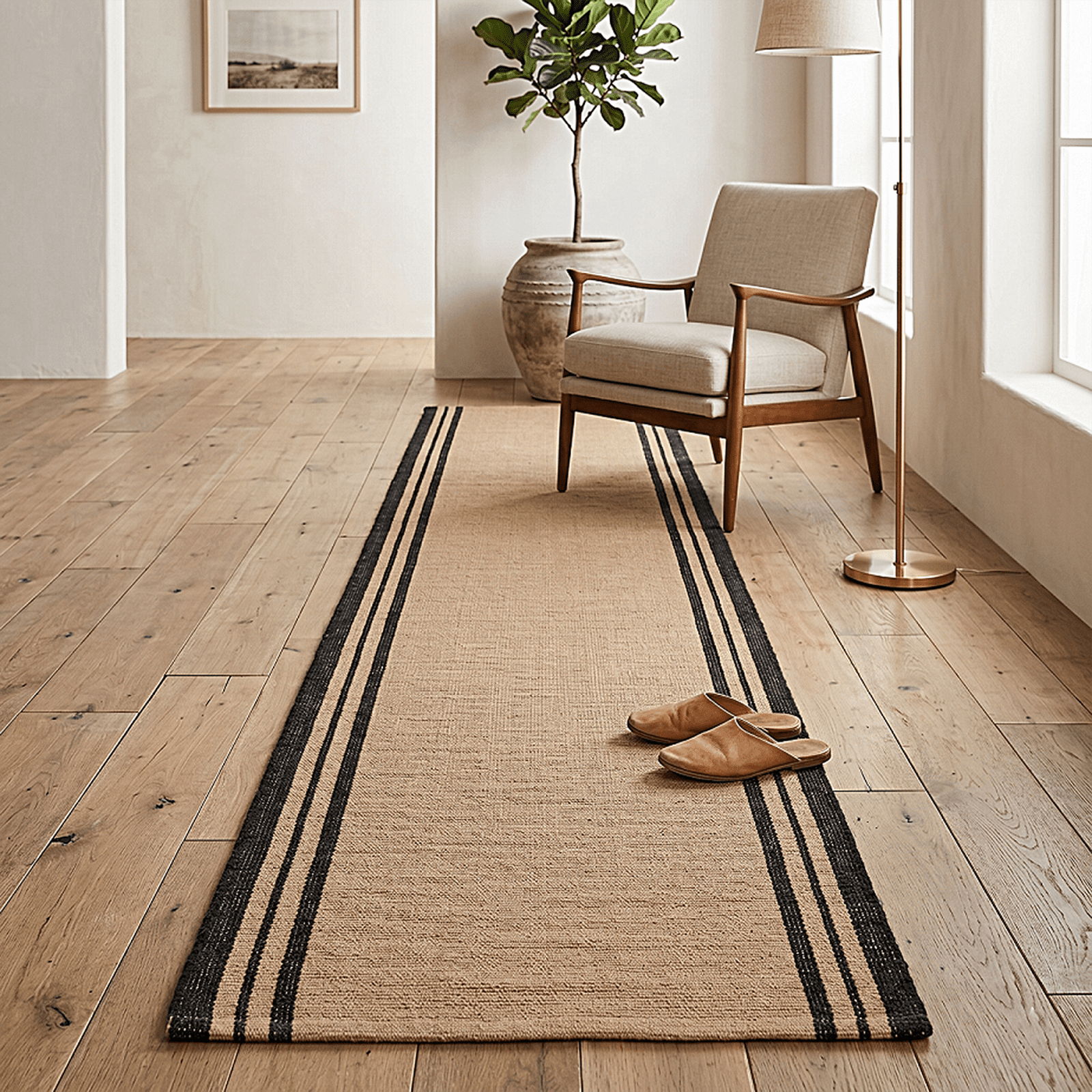 Mainstays Handwoven Woven Stripes Runner Rug, Black and Beige, 22" x 72" Antiskid Backing