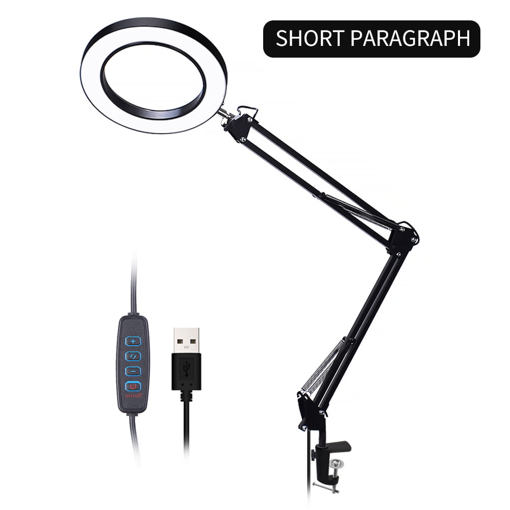 3 Colors Flexible Arm USB Clip-on Table Top Desk Magnifier LED Live Lamp 