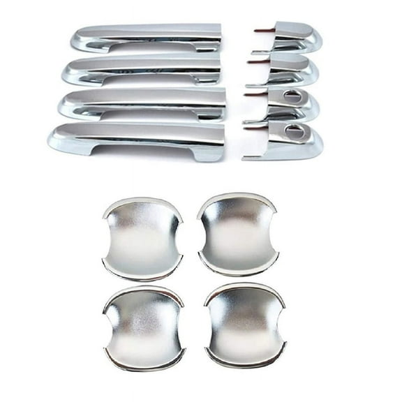 4x Door Handle Covers 4x Door Bowl Covers-Silver