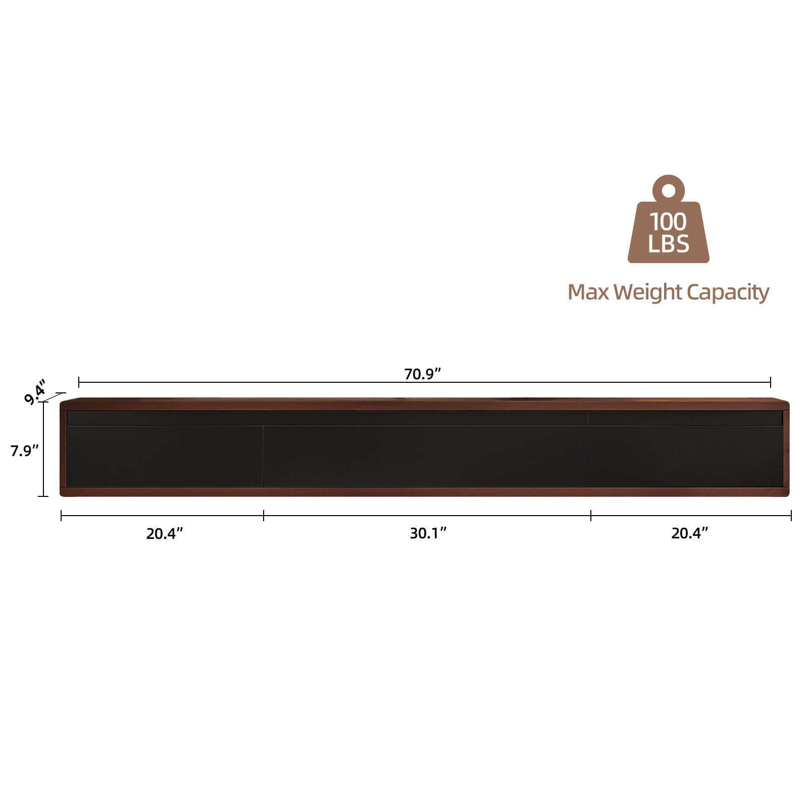 FloatiCasa 70" Floating TV Stand Wall Mounted Floating TV Shelf for TVs up to 75" Floating TV Console with 3 Flip-down Door