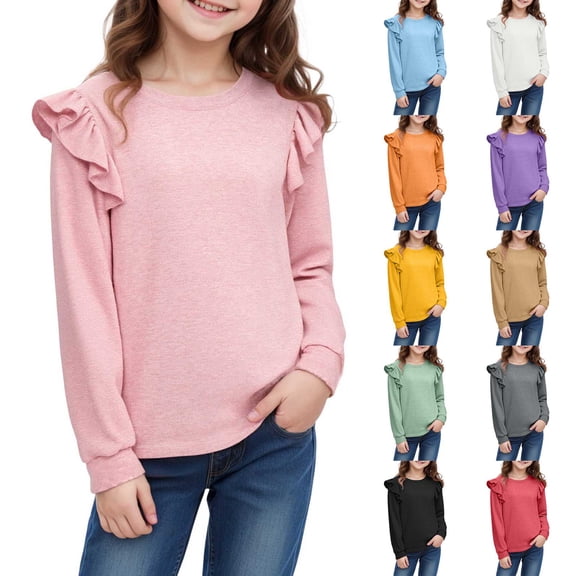 Ulanda Shirts for Girls Long Sleeve Casual Loose Fit Tunic Tops Solid Blouses (Grey, 9-10 Years)