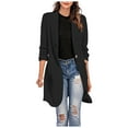 thumbnail image 1 of CEHVOM Women Button Pockets Three Quarter Sleeve Solid Office Coat Cardigans Suit Jacket Long Outwear, 1 of 6