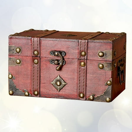 Raindrops Wooden Treasure Chest for Storage with Antique Buckles Dark Red Small Size