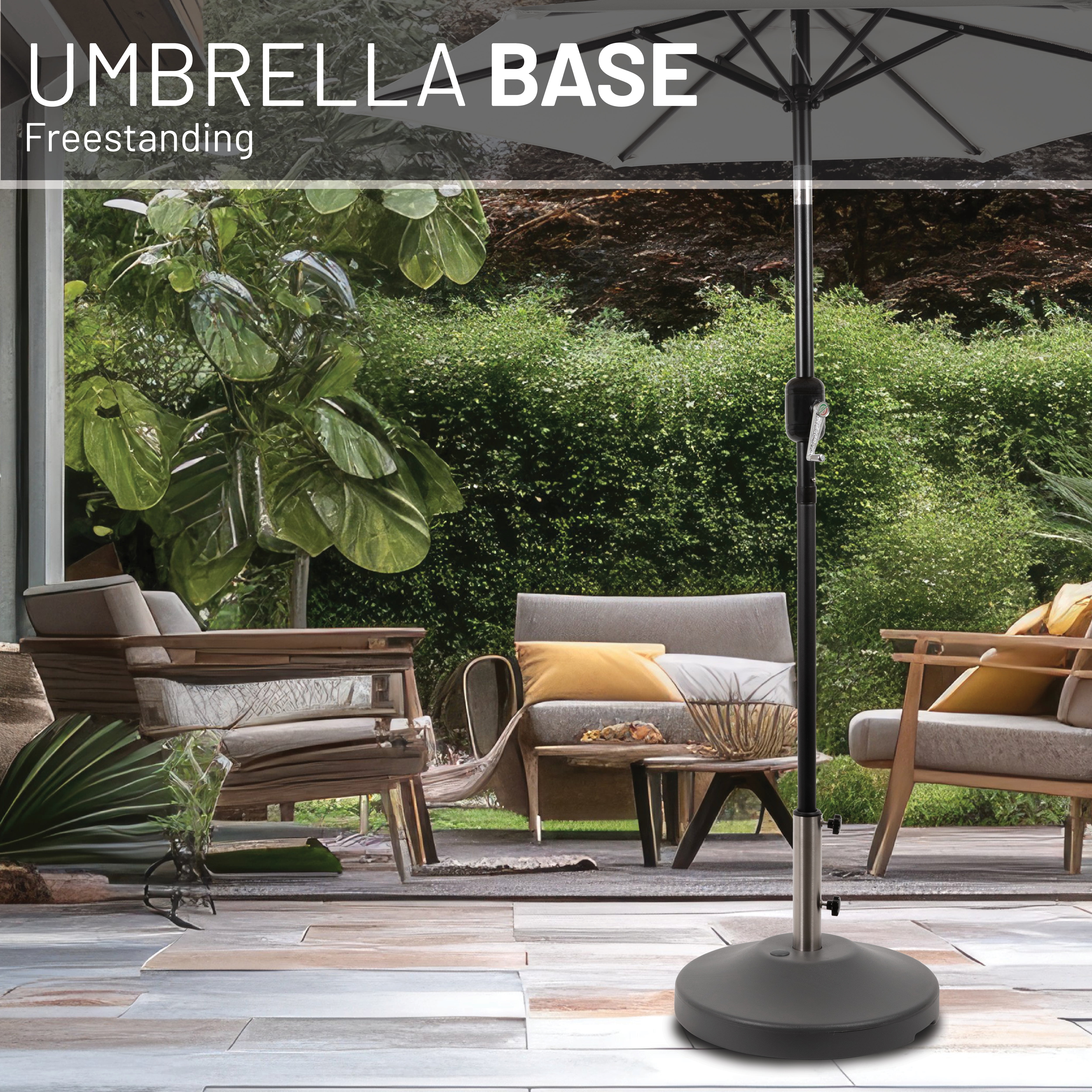 US Weight Free-Standing Fillable Umbrella Base - Rolling Base for Patio Umbrella Stand – Grey