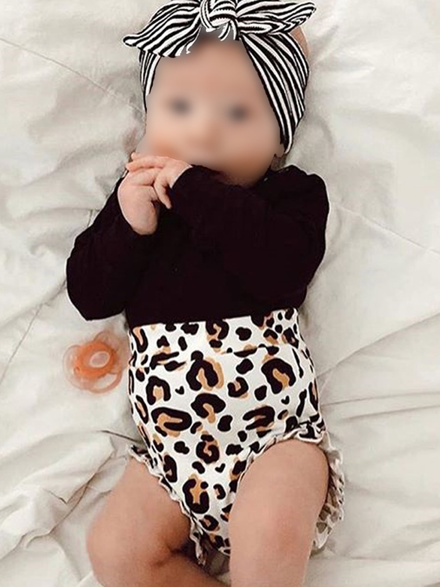 UK Newborn Baby Girls Leopard Princess Sleepsuit Ruffle Romper Bodysuit Headband 