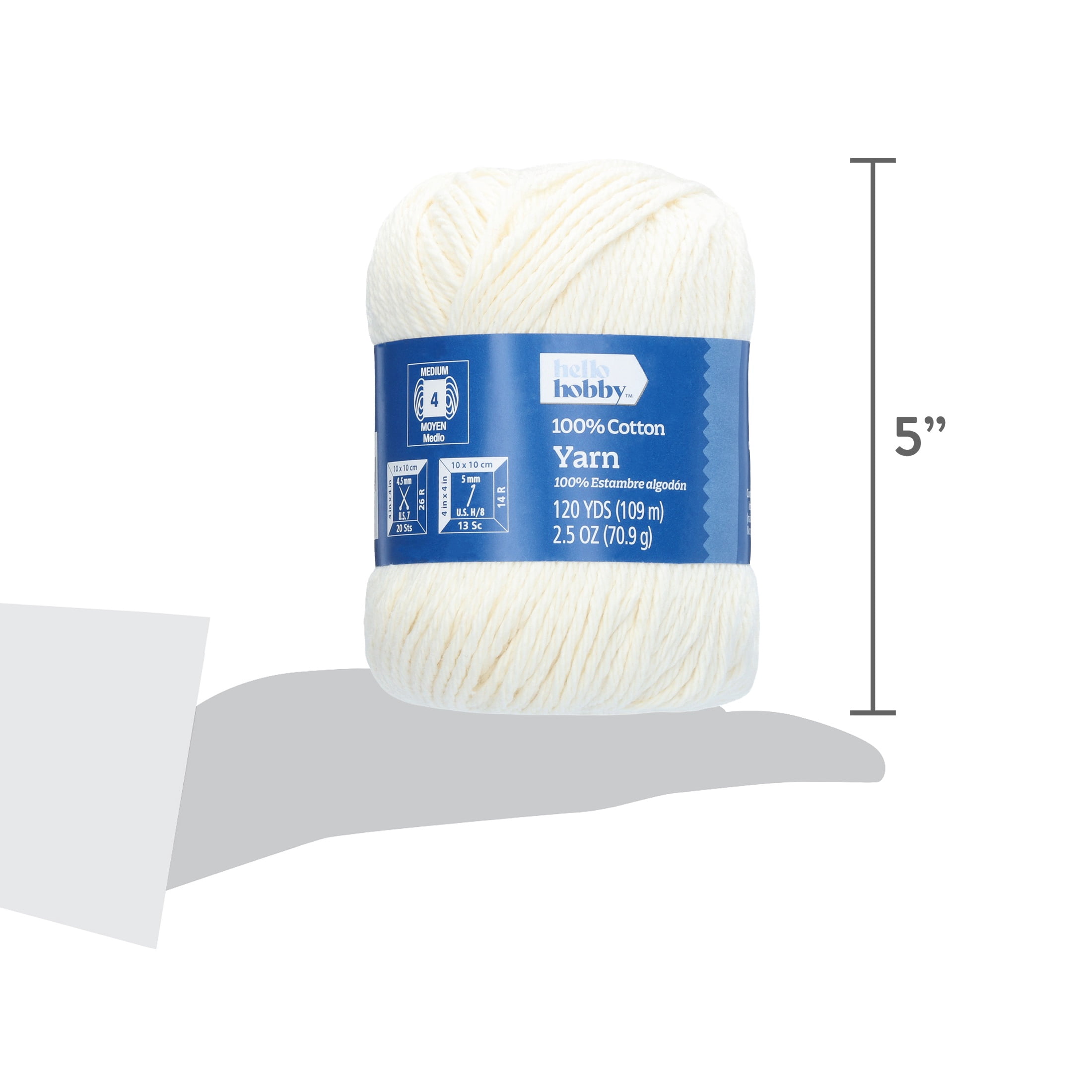 Hello Hobby Size 4 Medium Weight Cotton Ecru Yarn, 2.5 oz, 120 yds