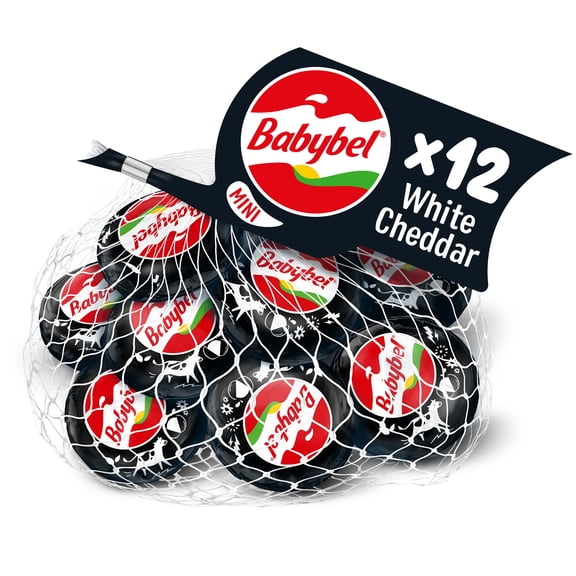 Mini Babybel White Cheddar Flavored Snack Cheese, 8.5 oz, 12 Count Plastic Net. Refrigerated